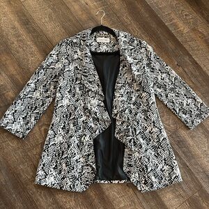 Calvin Klein Black and White Patterned Open-Front Blazer